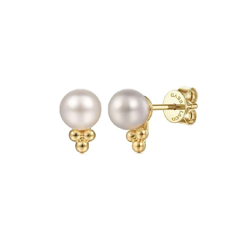 14K Yellow Gold Pearl Stud Earrings