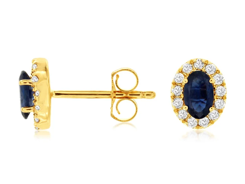 14K Yellow Gold Sapphire and Diamond Halo Stud Earrings