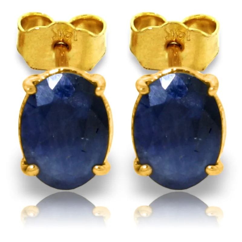 2 Carat 14K Solid Gold Stud Earrings Natural Sapphire Gemstone