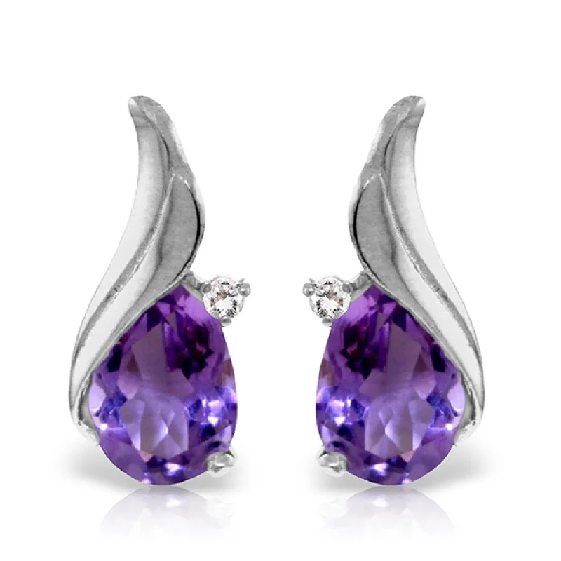 3.16 Carat 14K Solid Gold Stud Earrings Diamond Amethyst Certified