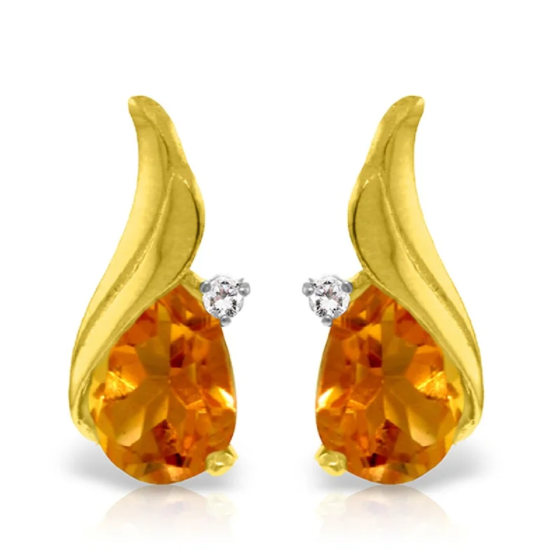 3.26 Carat 14K Solid Gold Stud Earrings Diamond Citrine Gemstone