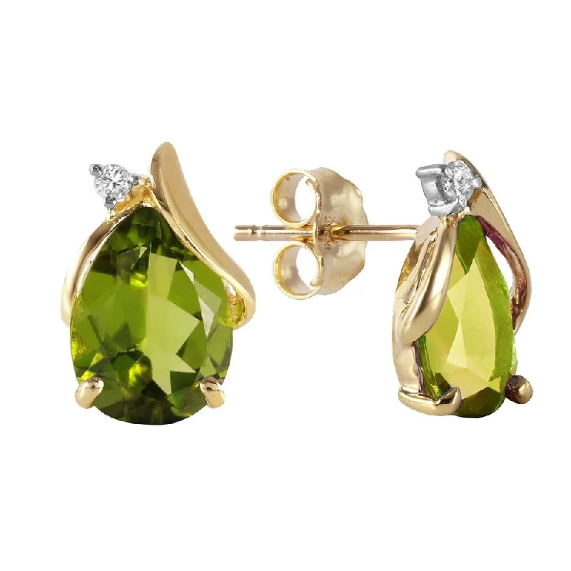 4.26 CTW 14K Solid Gold Stud Earrings Diamond Peridot