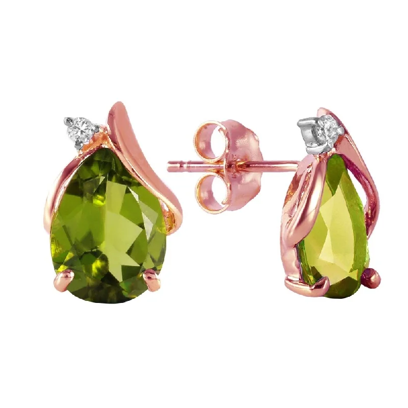 4.26 CTW 14K Solid Rose Gold Stud Earrings Diamond Peridot