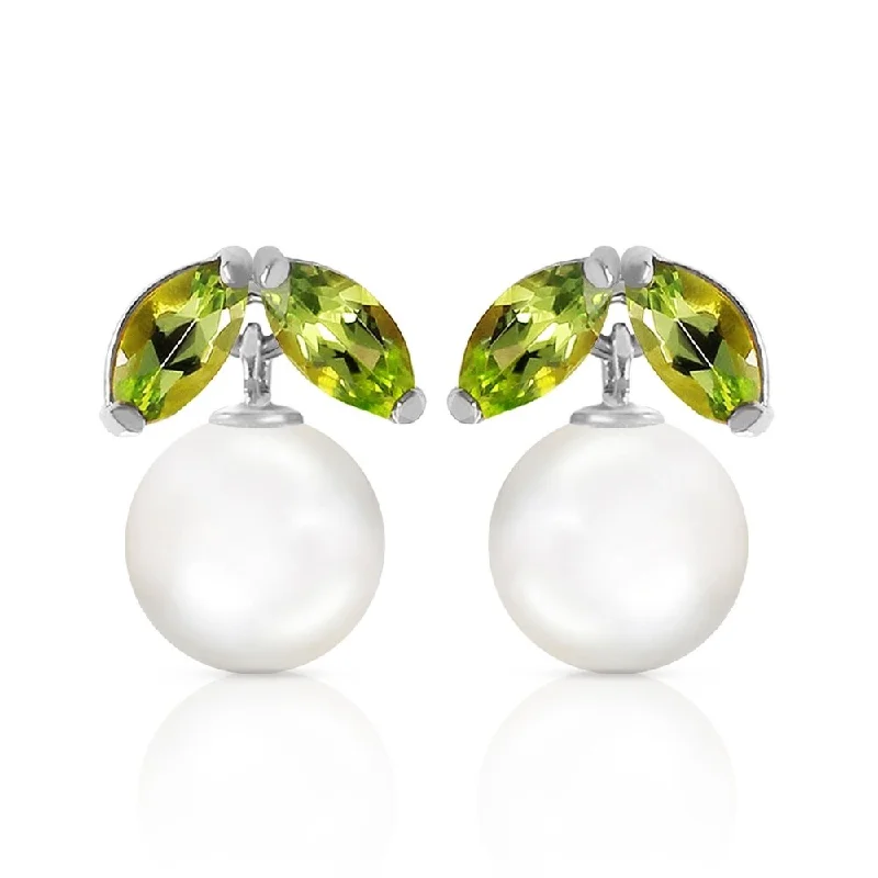 4.4 Carat 14K Solid White Gold Stud Earrings pearl Peridot