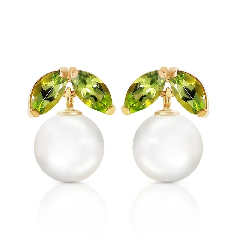 4.4 CTW 14K Solid Gold Stud Earrings pearl Peridot