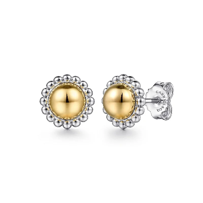 925 Sterling Silver and 14K Yellow Gold Fashion Stud Earrings