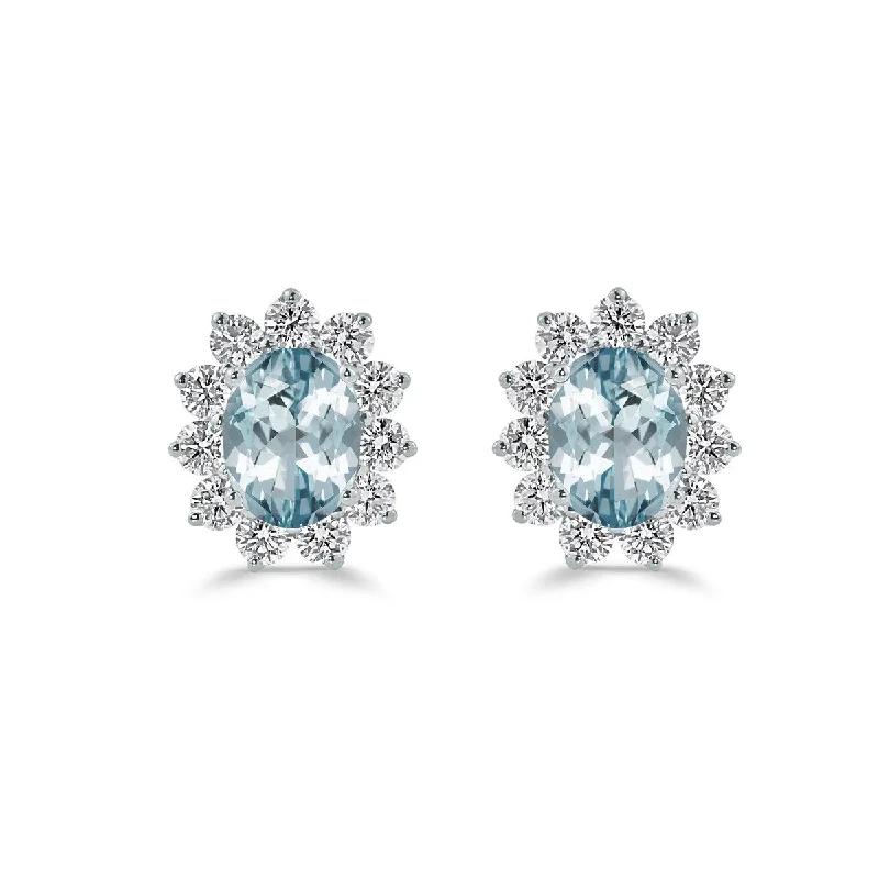 Auriya 1 1/3ct Iconic Oval-cut Aquamarine Halo Diamond Stud Earrings 1 1/4ctw 18k Gold