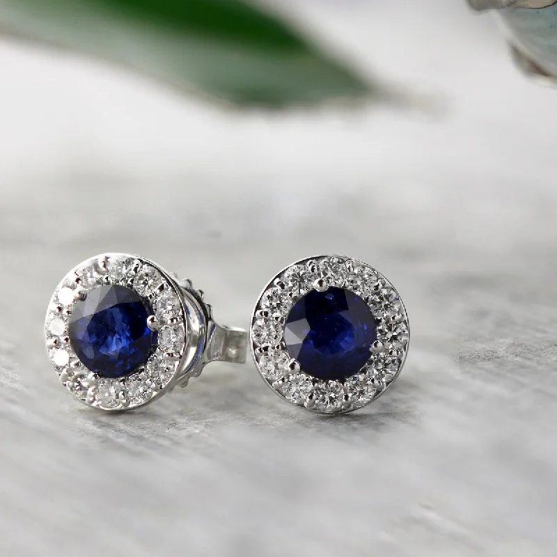 Auriya 1/2ct Blue Sapphire Halo Diamond Stud Earrings 1/3cttw 14k Gold