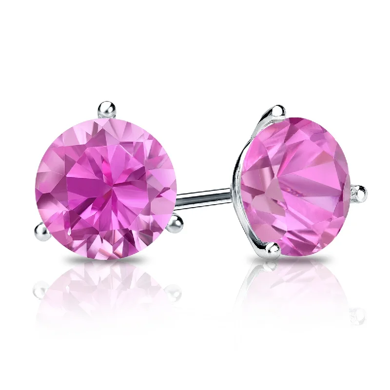 Auriya 14k Gold 1 1/2ctw Solitaire Pink Sapphire Gemstone Stud Earrings Martini-set