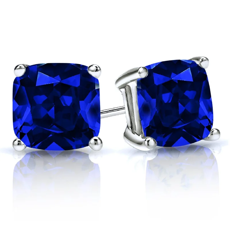 Auriya 14k Gold Lab Grown Gemstone Blue Sapphire Stud Earrings Cushion 0.25 to 5.00 ct. tw. 4-Prong Basket Push-Back