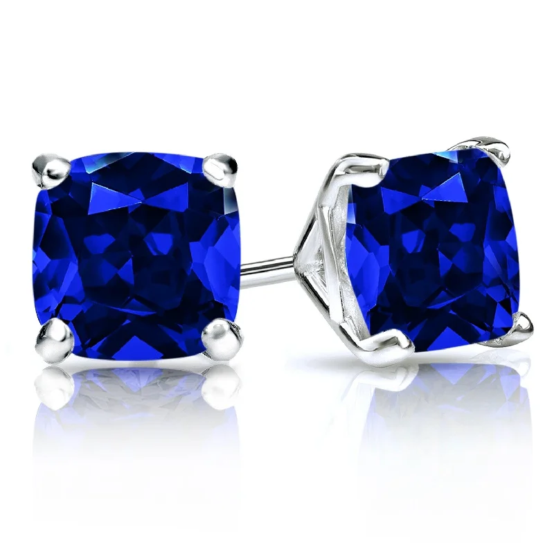 Auriya 14k Gold Lab Grown Gemstone Blue Sapphire Stud Earrings Cushion 0.25 to 5.00 ct. tw. 4-Prong Martini Push-Back