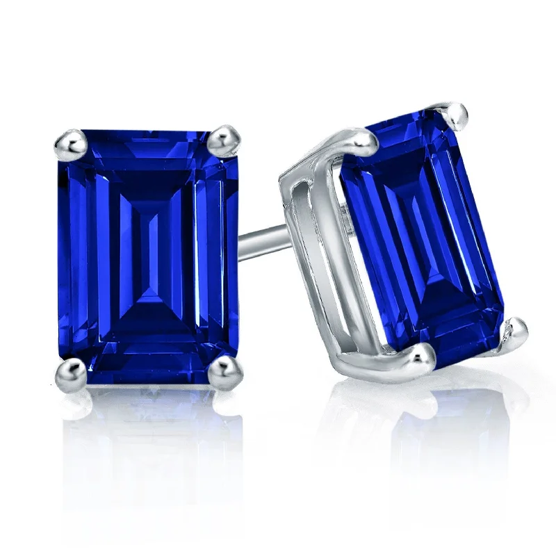 Auriya 14k Gold Lab Grown Gemstone Blue Sapphire Stud Earrings Emerald 0.25 to 5.00 ct. tw. 4-Prong Basket Push-Back