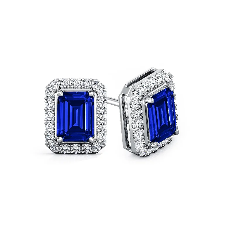 Auriya 14k Gold Lab Grown Gemstone Blue Sapphire Stud Earrings Emerald 0.25 to 5.00 ct. tw. Halo Push-Back