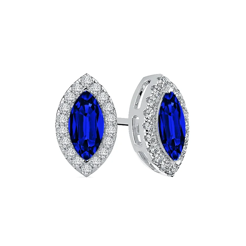 Auriya 14k Gold Lab Grown Gemstone Blue Sapphire Stud Earrings Marquise 0.25 to 5.00 ct. tw. Halo Push-Back