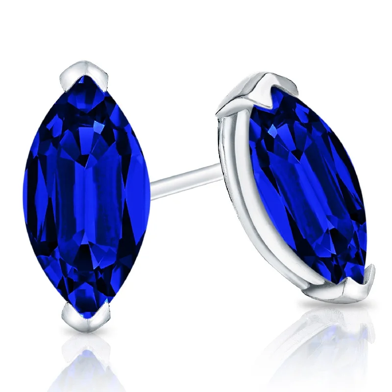 Auriya 14k Gold Lab Grown Gemstone Blue Sapphire Stud Earrings Marquise 0.25 to 5.00 ct. tw. V-End Prong Push-Back