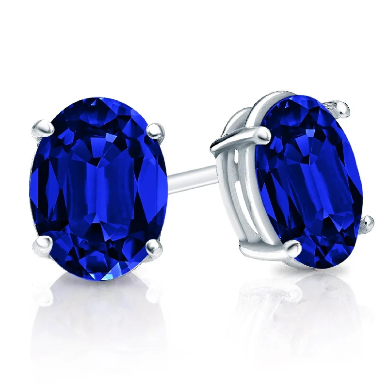 Auriya 14k Gold Lab Grown Gemstone Blue Sapphire Stud Earrings Oval 0.25 to 5.00 ct. tw. 4-Prong Basket Push-Back