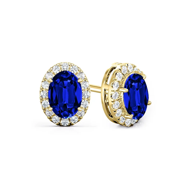 Auriya 14k Gold Lab Grown Gemstone Blue Sapphire Stud Earrings Oval 0.25 to 5.00 ct. tw. Halo Push-Back