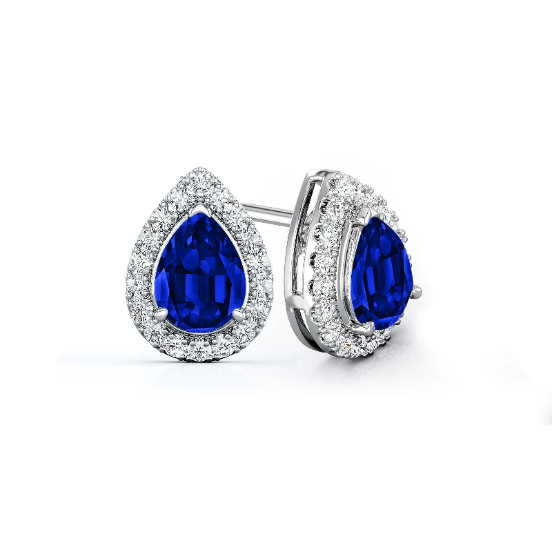 Auriya 14k Gold Lab Grown Gemstone Blue Sapphire Stud Earrings Pear 0.25 to 5.00 ct. tw. Halo Push-Back