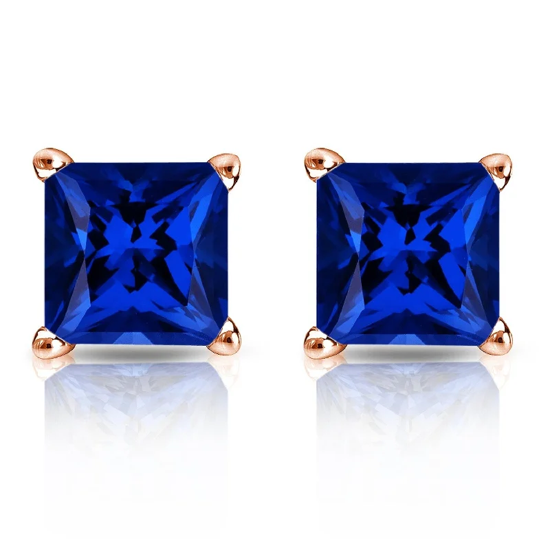 Auriya 14k Gold Lab Grown Gemstone Blue Sapphire Stud Earrings Princess 0.25 to 5.00 ct. tw. 4-Prong Basket Push-Back