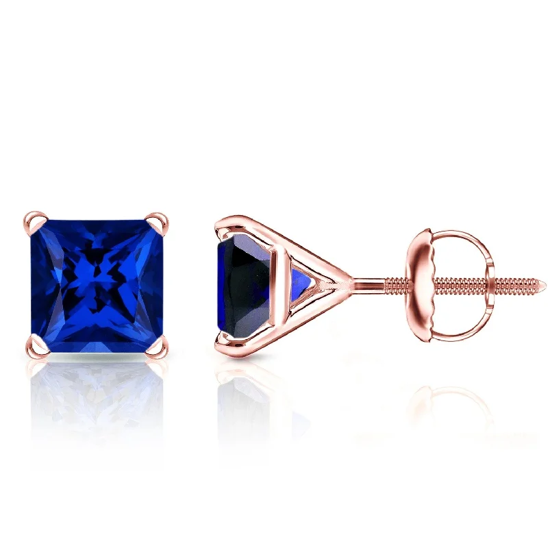 Auriya 14k Gold Lab Grown Gemstone Blue Sapphire Stud Earrings Princess 0.25 to 5.00 ct. tw. 4-Prong Martini Screw-Back