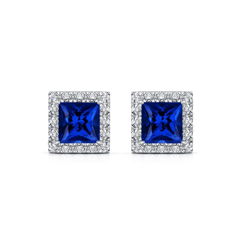 Auriya 14k Gold Lab Grown Gemstone Blue Sapphire Stud Earrings Princess 0.25 to 5.00 ct. tw. Halo Push-Back