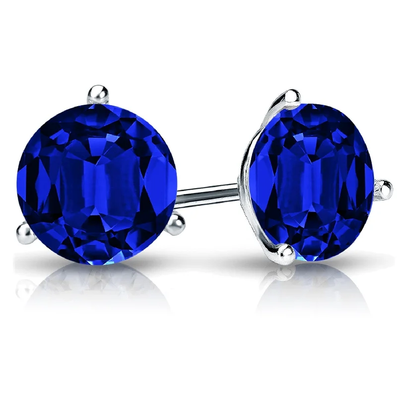 Auriya 14k Gold Lab Grown Gemstone Blue Sapphire Stud Earrings Round 0.25 to 5.00 ct. tw. 3-Prong Martini Push-Back