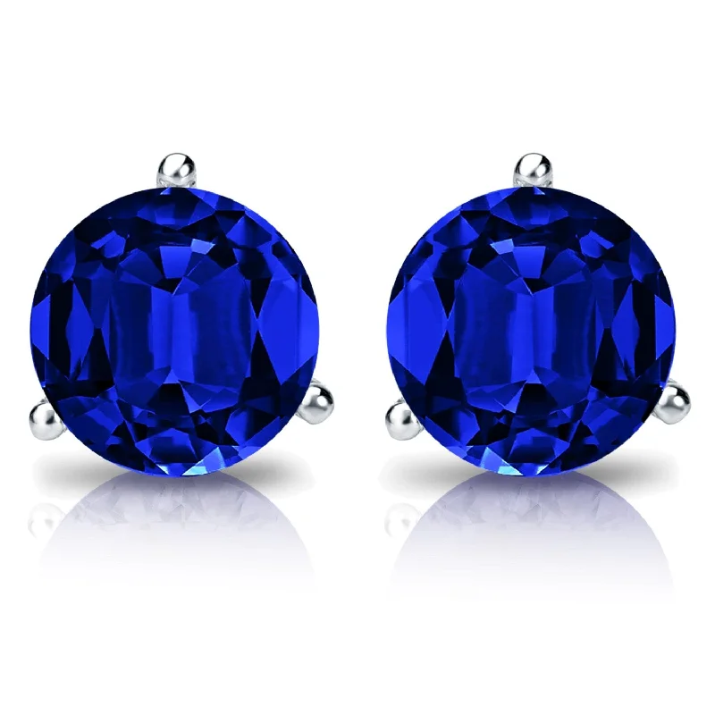 Auriya 14k Gold Lab Grown Gemstone Blue Sapphire Stud Earrings Round 0.25 to 5.00 ct. tw. 3-Prong Martini Screw-Back