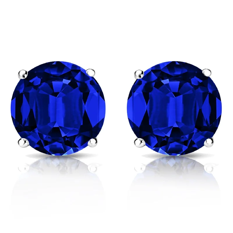 Auriya 14k Gold Lab Grown Gemstone Blue Sapphire Stud Earrings Round 0.25 to 5.00 ct. tw. 4-Prong Basket Push-Back