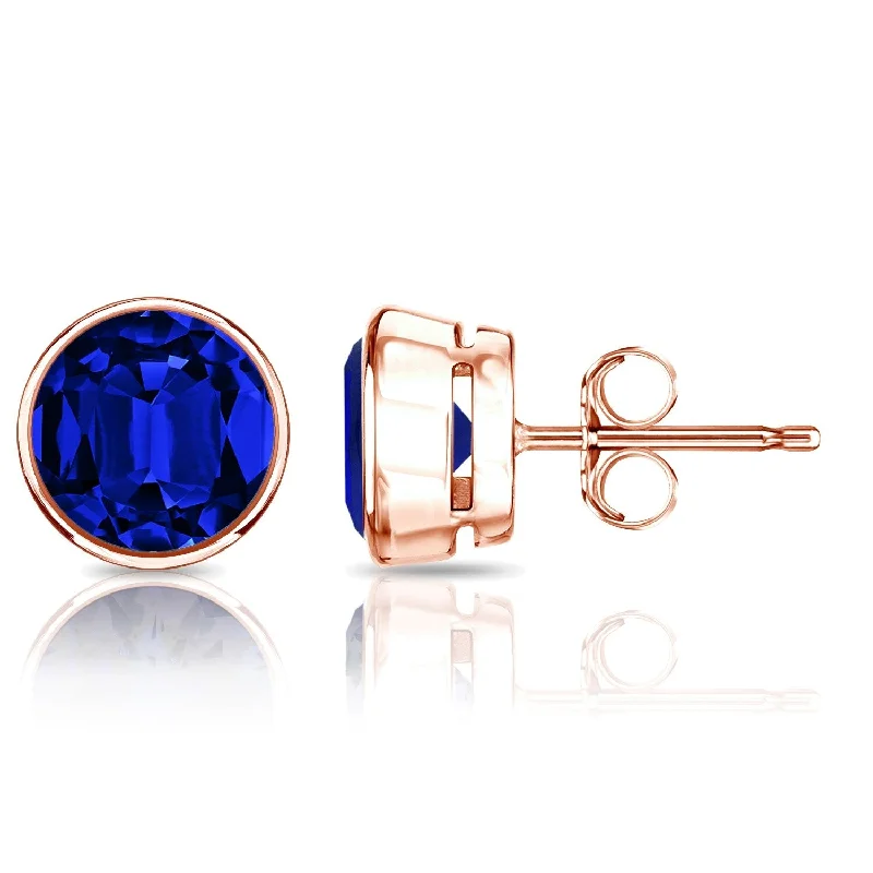 Auriya 14k Gold Lab Grown Gemstone Blue Sapphire Stud Earrings Round 0.25 to 5.00 ct. tw. Bezel Push-Back