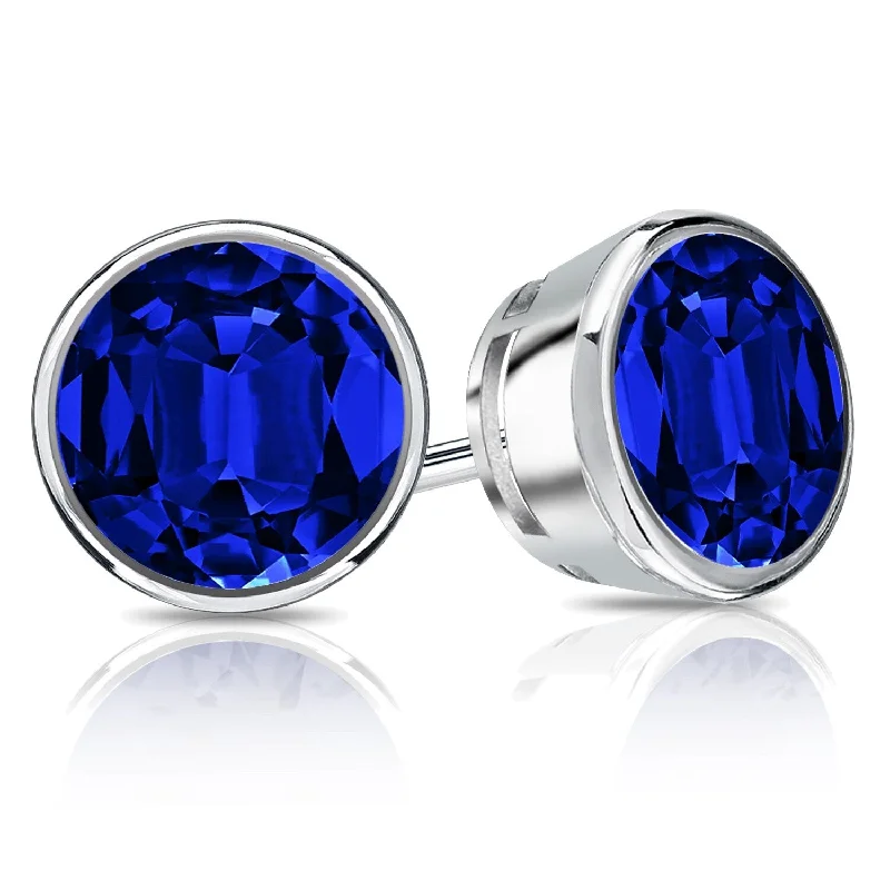 Auriya 14k Gold Lab Grown Gemstone Blue Sapphire Stud Earrings Round 0.25 to 5.00 ct. tw. Bezel Screw-Back