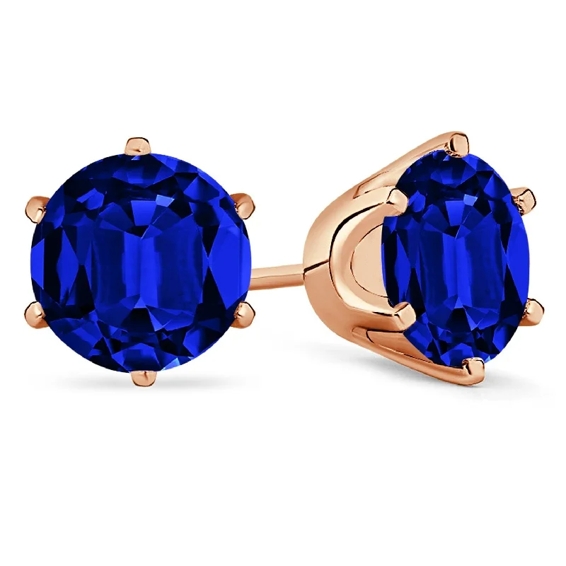 Auriya 14k Gold Lab Grown Gemstone Blue Sapphire Stud Earrings Round 0.25 to 5.00 ct. tw. Crown Screw-Back