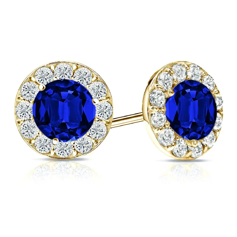 Auriya 14k Gold Lab Grown Gemstone Blue Sapphire Stud Earrings Round 0.25 to 5.00 ct. tw. Halo Screw-Back