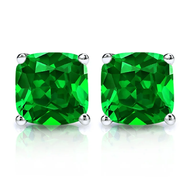 Auriya 14k Gold Lab Grown Gemstone Green Emerald Stud Earrings Cushion 0.25 to 5.00 ct. tw. 4-Prong Basket Push-Back