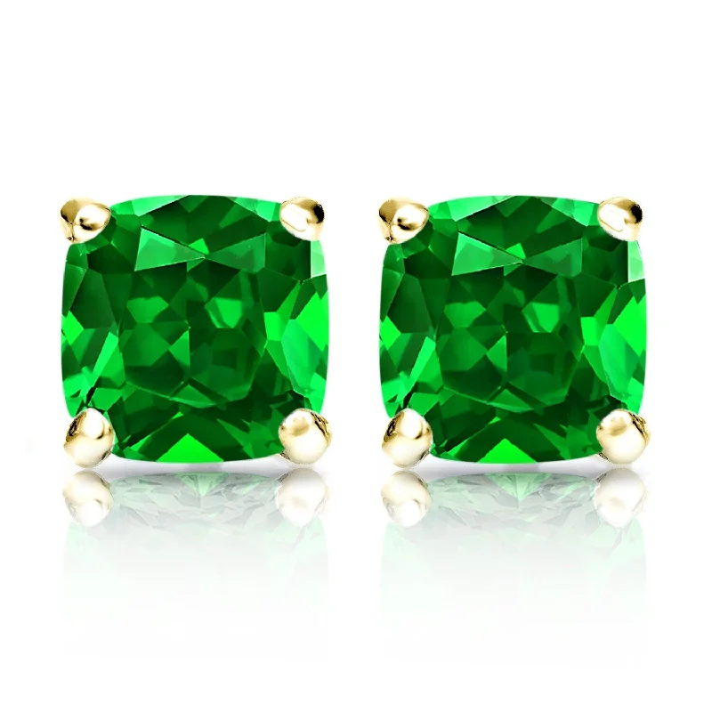 Auriya 14k Gold Lab Grown Gemstone Green Emerald Stud Earrings Cushion 0.25 to 5.00 ct. tw. 4-Prong Martini Push-Back