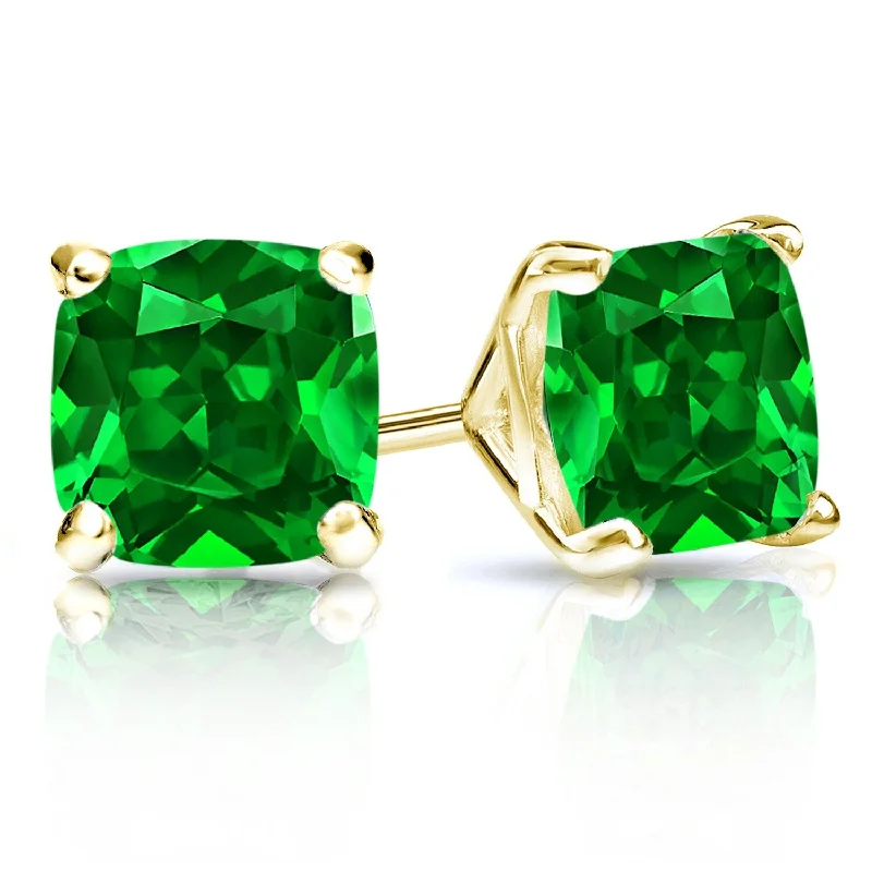 Auriya 14k Gold Lab Grown Gemstone Green Emerald Stud Earrings Cushion 0.25 to 5.00 ct. tw. 4-Prong Martini Screw-Back