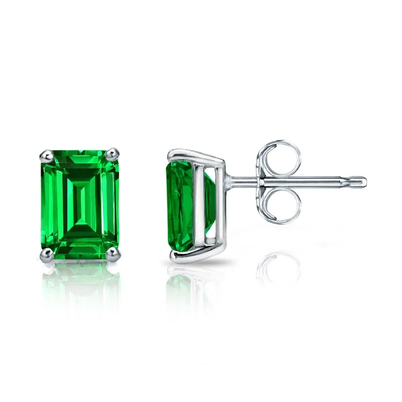 Auriya 14k Gold Lab Grown Gemstone Green Emerald Stud Earrings Emerald 0.25 to 5.00 ct. tw. 4-Prong Basket Push-Back