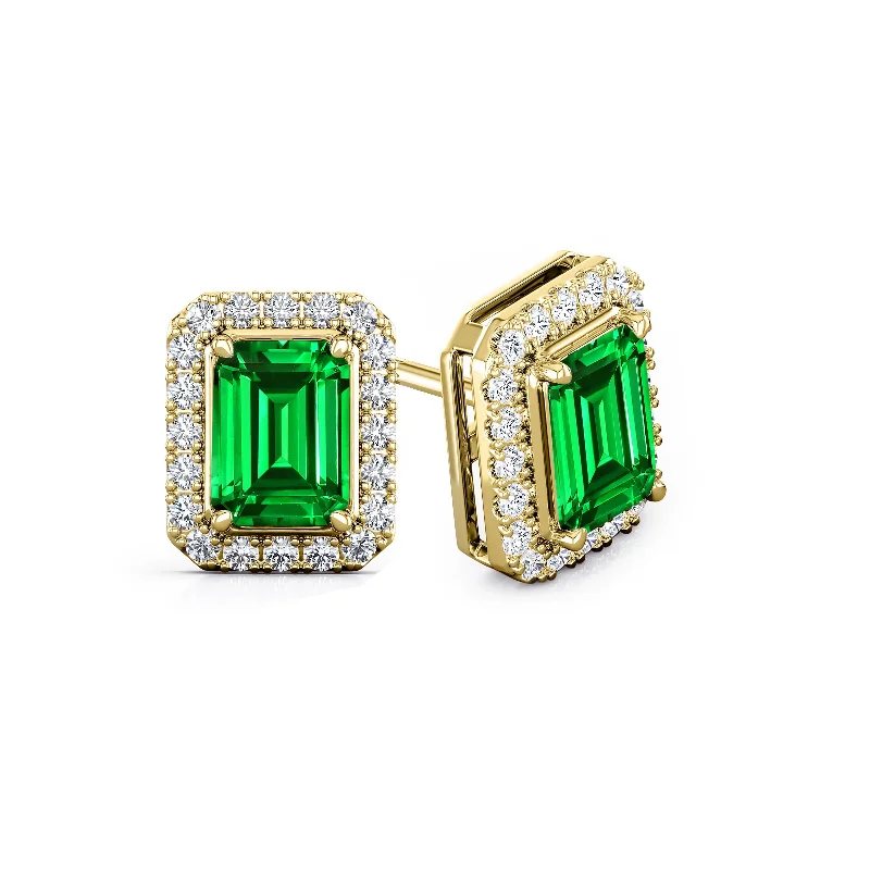 Auriya 14k Gold Lab Grown Gemstone Green Emerald Stud Earrings Emerald 0.25 to 5.00 ct. tw. Halo Push-Back