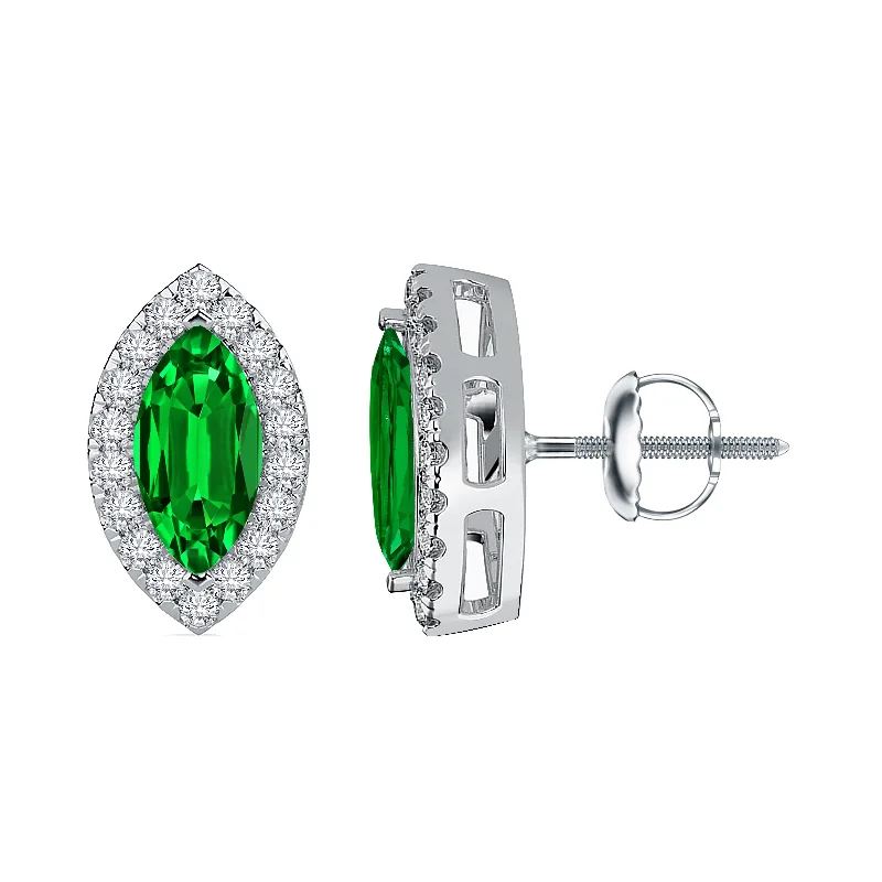 Auriya 14k Gold Lab Grown Gemstone Green Emerald Stud Earrings Marquise 0.25 to 5.00 ct. tw. Halo Screw-Back