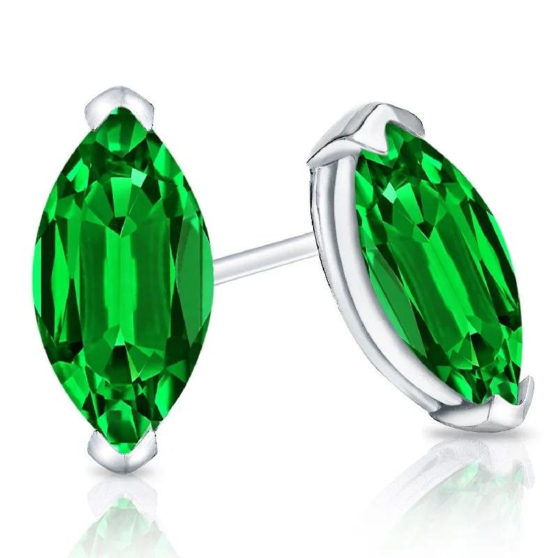 Auriya 14k Gold Lab Grown Gemstone Green Emerald Stud Earrings Marquise 0.25 to 5.00 ct. tw. V-End Prong Push-Back