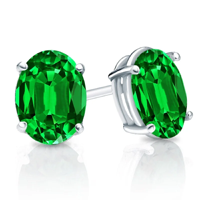 Auriya 14k Gold Lab Grown Gemstone Green Emerald Stud Earrings Oval 0.25 to 5.00 ct. tw. 4-Prong Basket Screw-Back