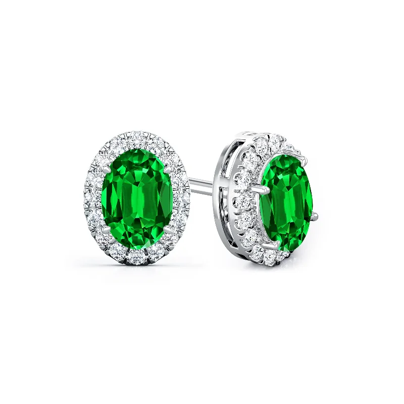 Auriya 14k Gold Lab Grown Gemstone Green Emerald Stud Earrings Oval 0.25 to 5.00 ct. tw. Halo Push-Back