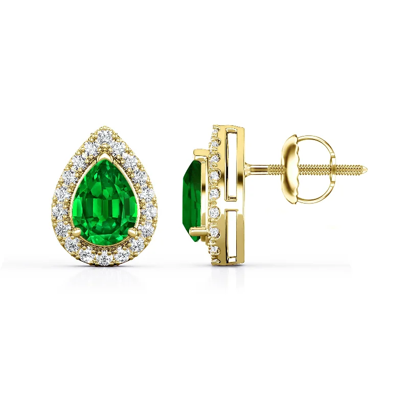 Auriya 14k Gold Lab Grown Gemstone Green Emerald Stud Earrings Pear 0.25 to 5.00 ct. tw. Halo Screw-Back