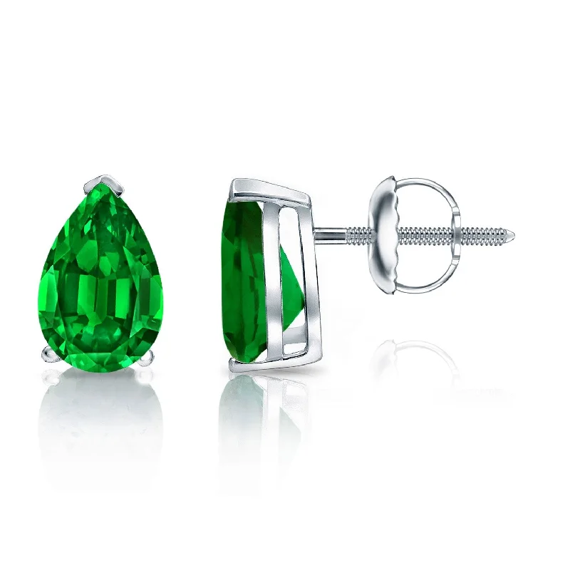 Auriya 14k Gold Lab Grown Gemstone Green Emerald Stud Earrings Pear 0.25 to 5.00 ct. tw. V-End Prong Screw-Back