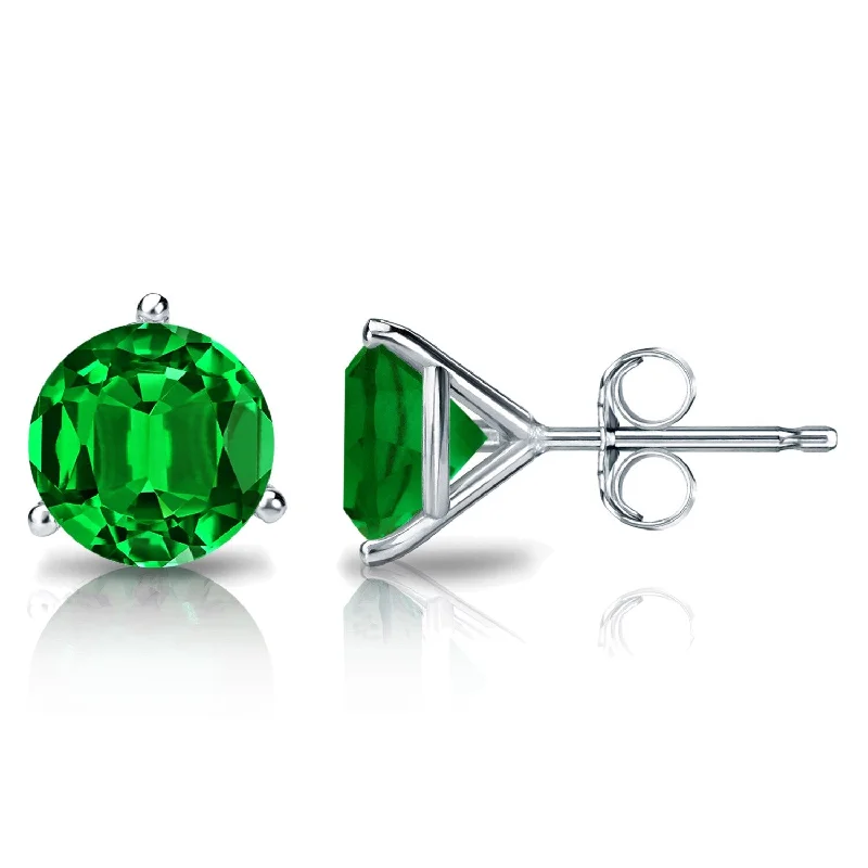 Auriya 14k Gold Lab Grown Gemstone Green Emerald Stud Earrings Round 0.25 to 5.00 ct. tw. 3-Prong Martini Push-Back