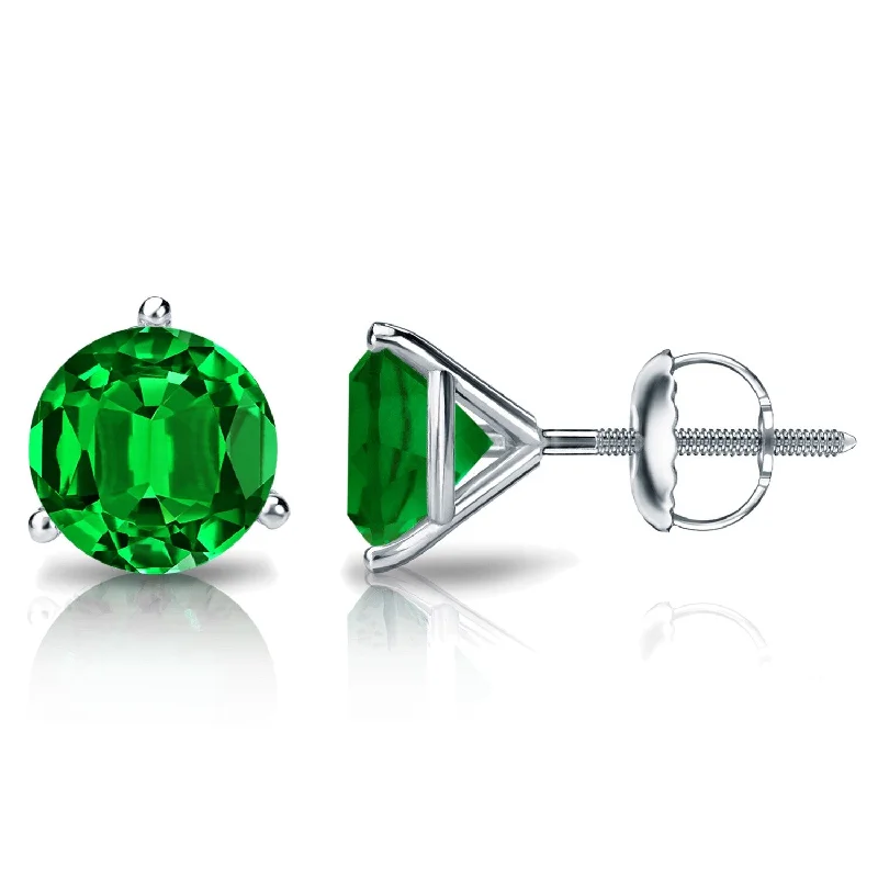 Auriya 14k Gold Lab Grown Gemstone Green Emerald Stud Earrings Round 0.25 to 5.00 ct. tw. 3-Prong Martini Screw-Back