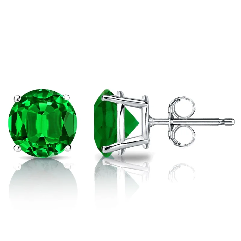 Auriya 14k Gold Lab Grown Gemstone Green Emerald Stud Earrings Round 0.25 to 5.00 ct. tw. 4-Prong Basket Push-Back