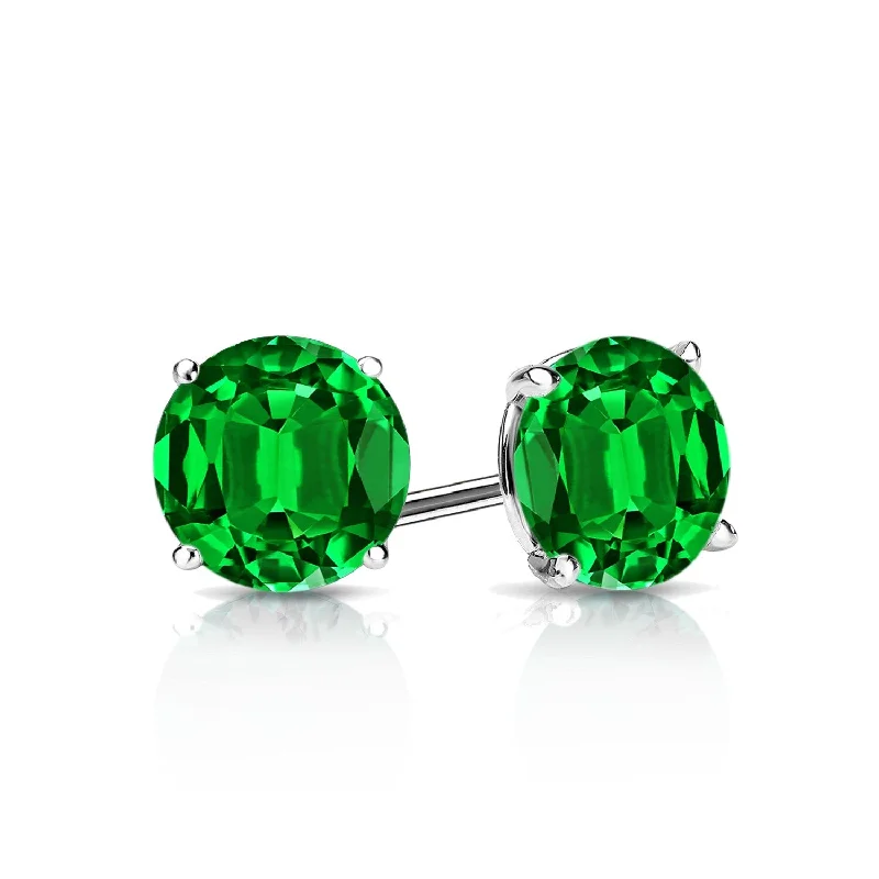 Auriya 14k Gold Lab Grown Gemstone Green Emerald Stud Earrings Round 0.25 to 5.00 ct. tw. 4-Prong Martini Screw-Back