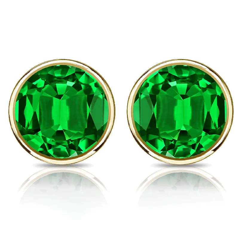 Auriya 14k Gold Lab Grown Gemstone Green Emerald Stud Earrings Round 0.25 to 5.00 ct. tw. Bezel Push-Back