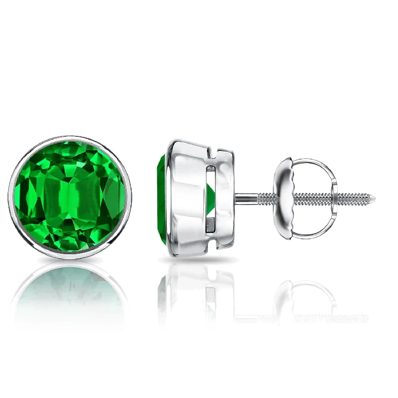 Auriya 14k Gold Lab Grown Gemstone Green Emerald Stud Earrings Round 0.25 to 5.00 ct. tw. Bezel Screw-Back