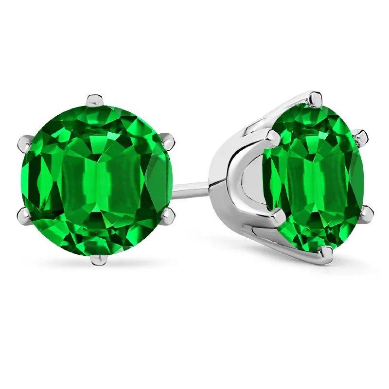 Auriya 14k Gold Lab Grown Gemstone Green Emerald Stud Earrings Round 0.25 to 5.00 ct. tw. Crown Screw-Back